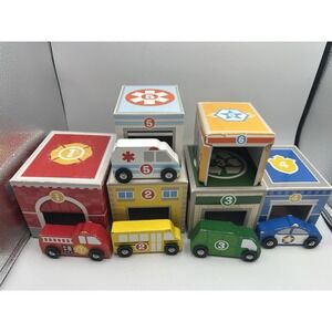 Melissa & Doug Nesting and Sorting Blocks - 6 Buildings, 5 Wooden Vehicles -